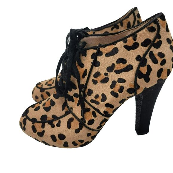 TopShop Booties Womens Size 7 Leopard New Calf Hair Boots Lace Up Animal Print - Picture 4 of 9